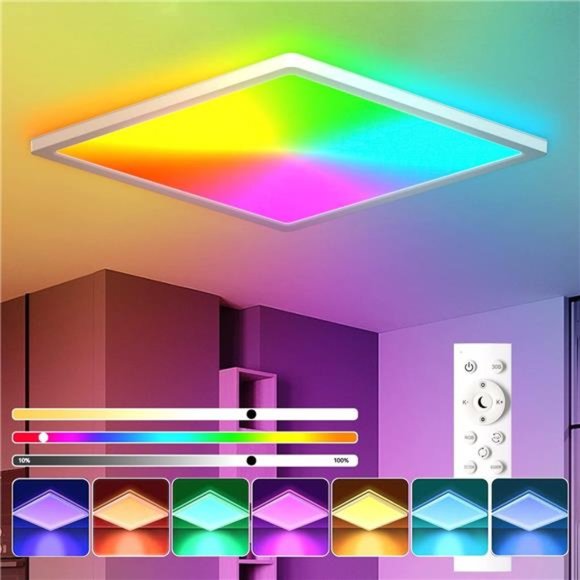 RGB Ceiling Light w/ Remote Control 12 Inch 3000K-6500K Dimmable LED Flush Mount - Picture 1 of 7
